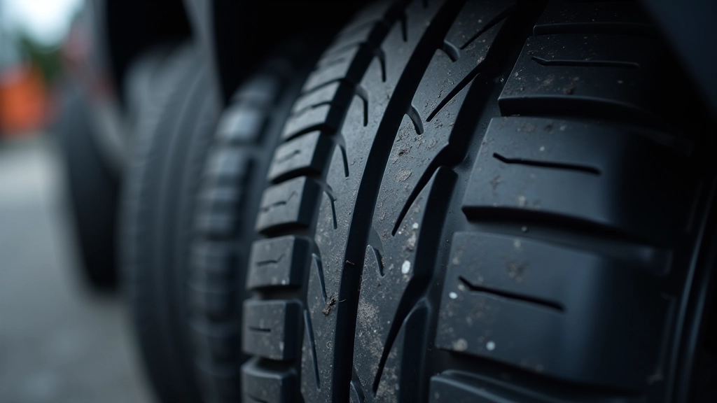 Uneven tire wear pattern showing inner and outer edges worn more than center of tire tread