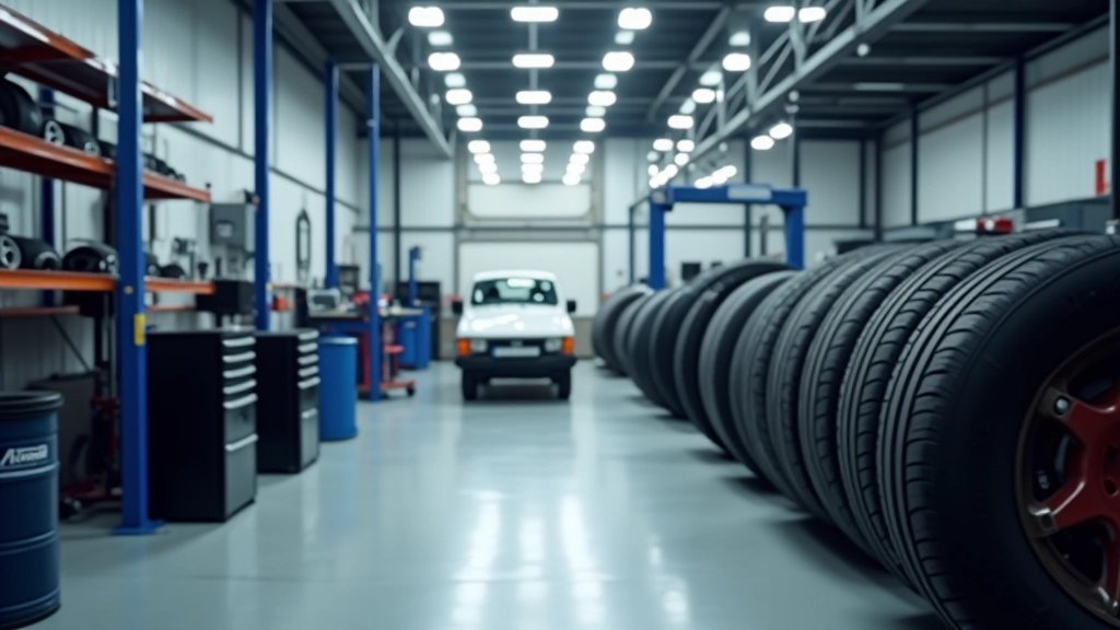 Modern tire service facility with professional equipment and organized workspace