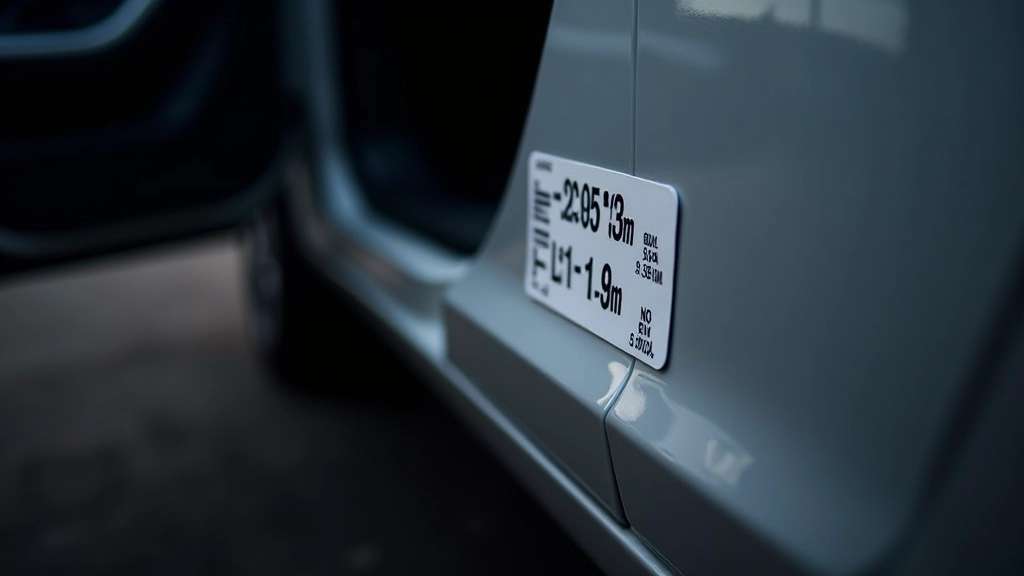 Close-up of tire pressure label on vehicle door jamb showing PSI specifications and recommended tire pressure values
